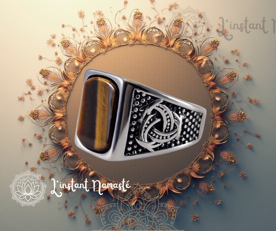 🐯 Bague Chevalière Acier – Œil de Tigre