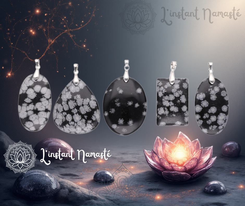 🌨️ Pendentif Obsidienne Flocon de Neige – Ancrage, Protection & Harmonie ✨