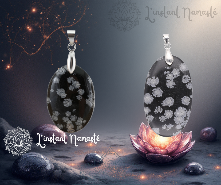 🌨️ Pendentif Obsidienne Flocon de Neige – Ancrage, Protection & Harmonie ✨