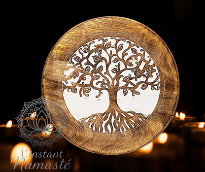 Table d'Appoint en Bois de Manguier – Gravure Arbre de Vie 🌳
