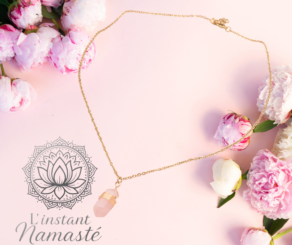 Collier Bohème Doré – Quartz Rose 🌷