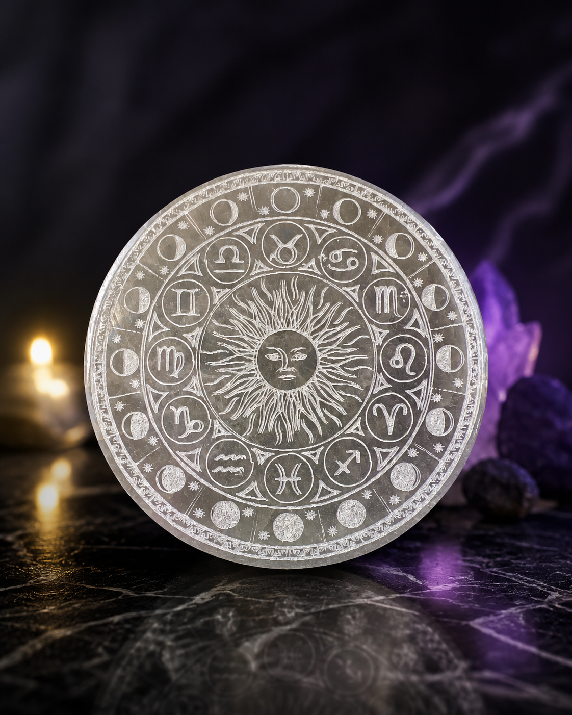 🌙✨ Disque en Sélénite – 8 cm de diamètre ✨🌙