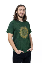 🌿 T-shirt Coton Stonewash – Vert, Imprimé Ôhm & Soleil ✨ XL-44