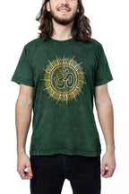 🌿 T-shirt Coton Stonewash – Vert, Imprimé Ôhm & Soleil ✨ XL-44