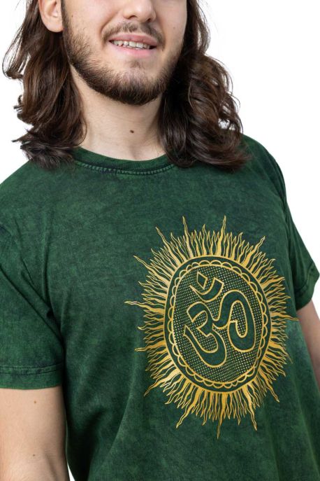 🌿 T-shirt Coton Stonewash – Vert, Imprimé Ôhm & Soleil ✨ XL-44