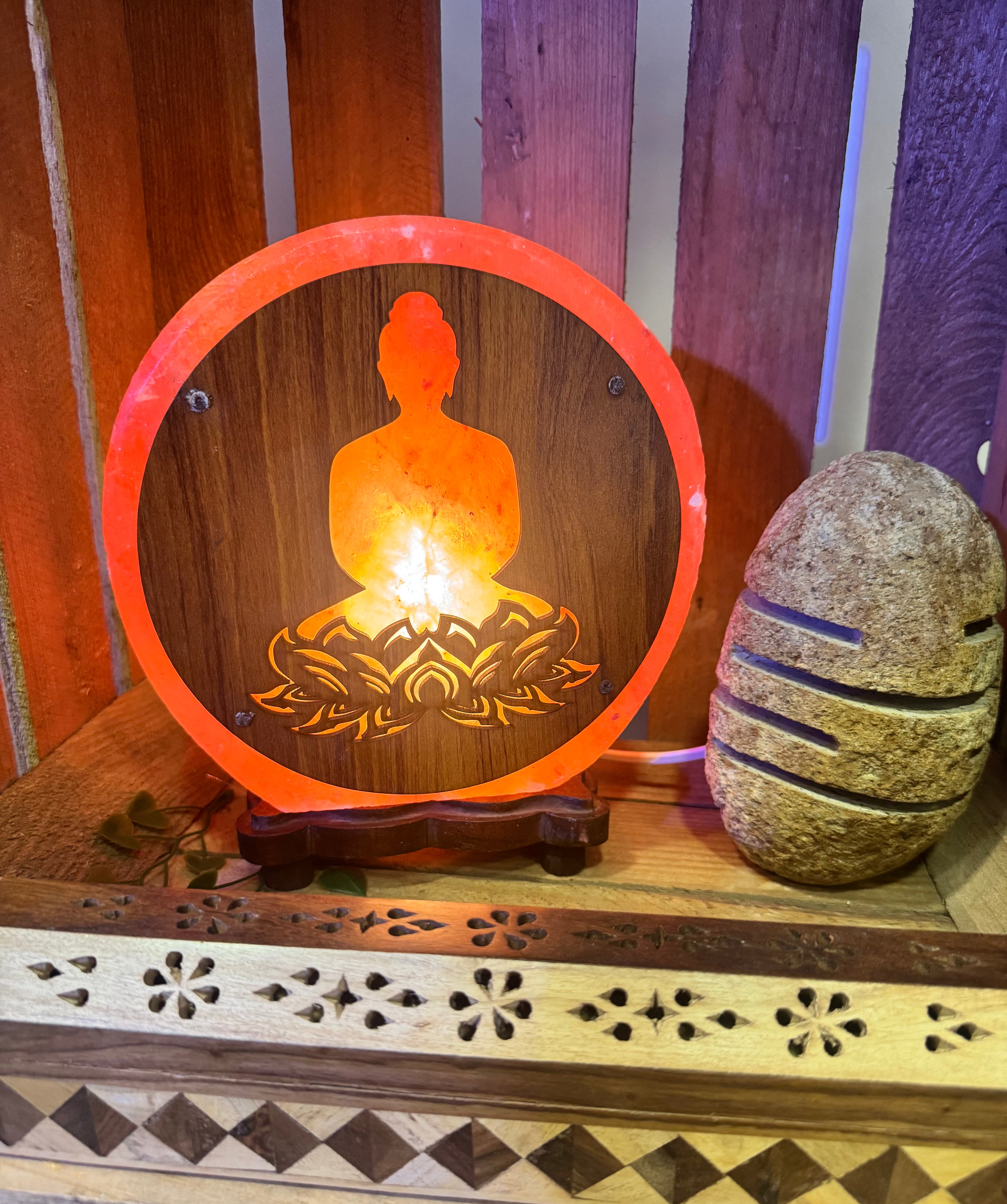 🌙 Lampe de Sel Bouddha Halo – Lumière Sacrée & Apaisante