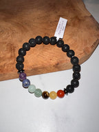 Bracelet Boule 08 mm – 7 Chakras + Pierre de Lave 🔥