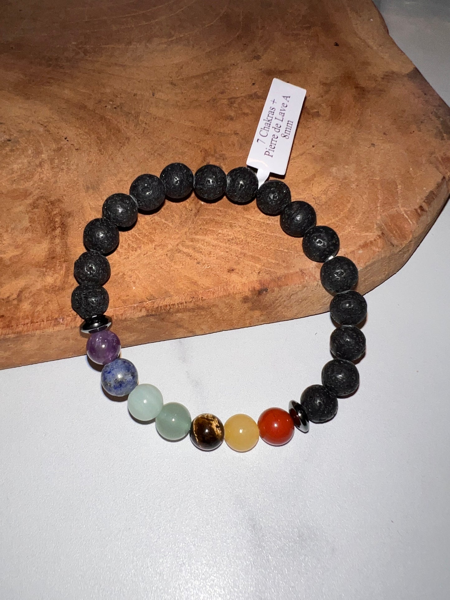 Bracelet Boule 08 mm – 7 Chakras + Pierre de Lave 🔥
