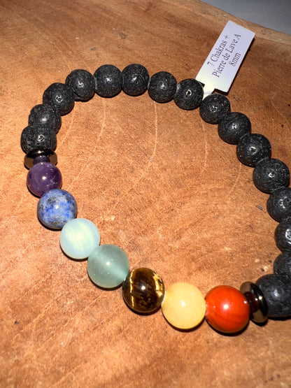 Bracelet Boule 08 mm – 7 Chakras + Pierre de Lave 🔥