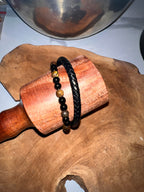 Bracelet Aska – Cuir Noir | Œil de Tigre & Onyx 🖤✨
