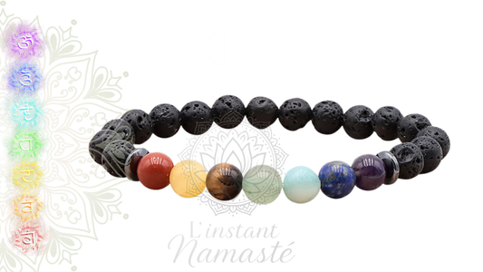 Bracelet Boule 08 mm – 7 Chakras + Pierre de Lave 🔥