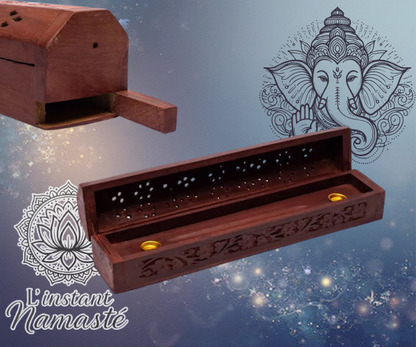 🌸 Boîte brûle-encens en bois sculpté « Fleurs » 🌿