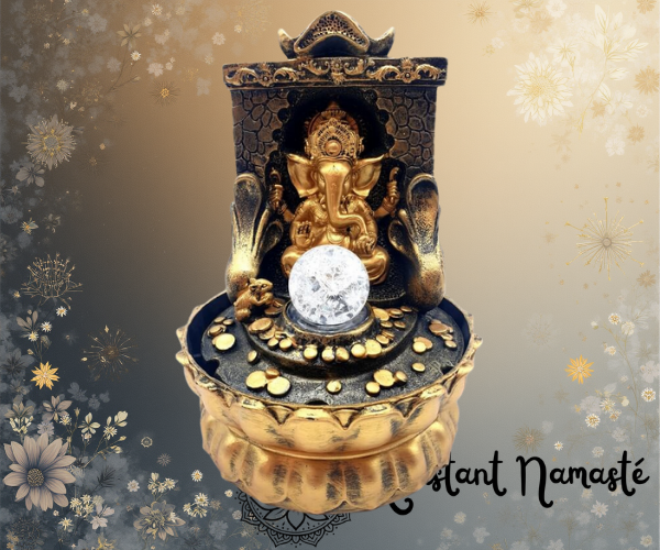 🕉️✨ Fontaine Ganesh Doré sur Autel – 29 cm