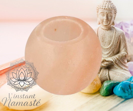 🕯️ Bougeoir Cristal de Sel Rond Poli ✨