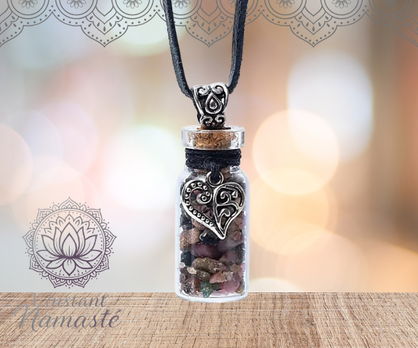 💜 Fiole en verre – Tourmaline & Cœur 💞