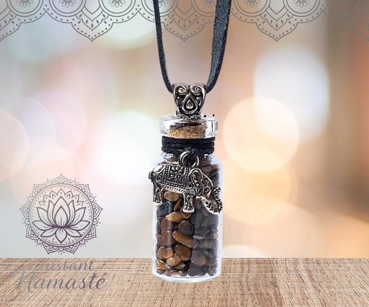 🧿 Fiole en verre – Oeil de Tigre & Éléphant 🐘
