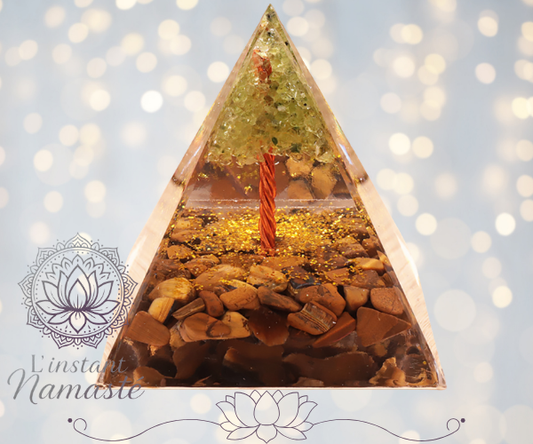 🌿 Orgonite “Arbre” – Aventurine Verte & Œil de Tigre – 60 mm 🌿