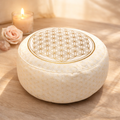 Coussin de Méditation Fleur de Vie Blanc ✨🧘  Zen Confort & Énergie | Boutique Ésotérique Herve (Liège, Verviers)