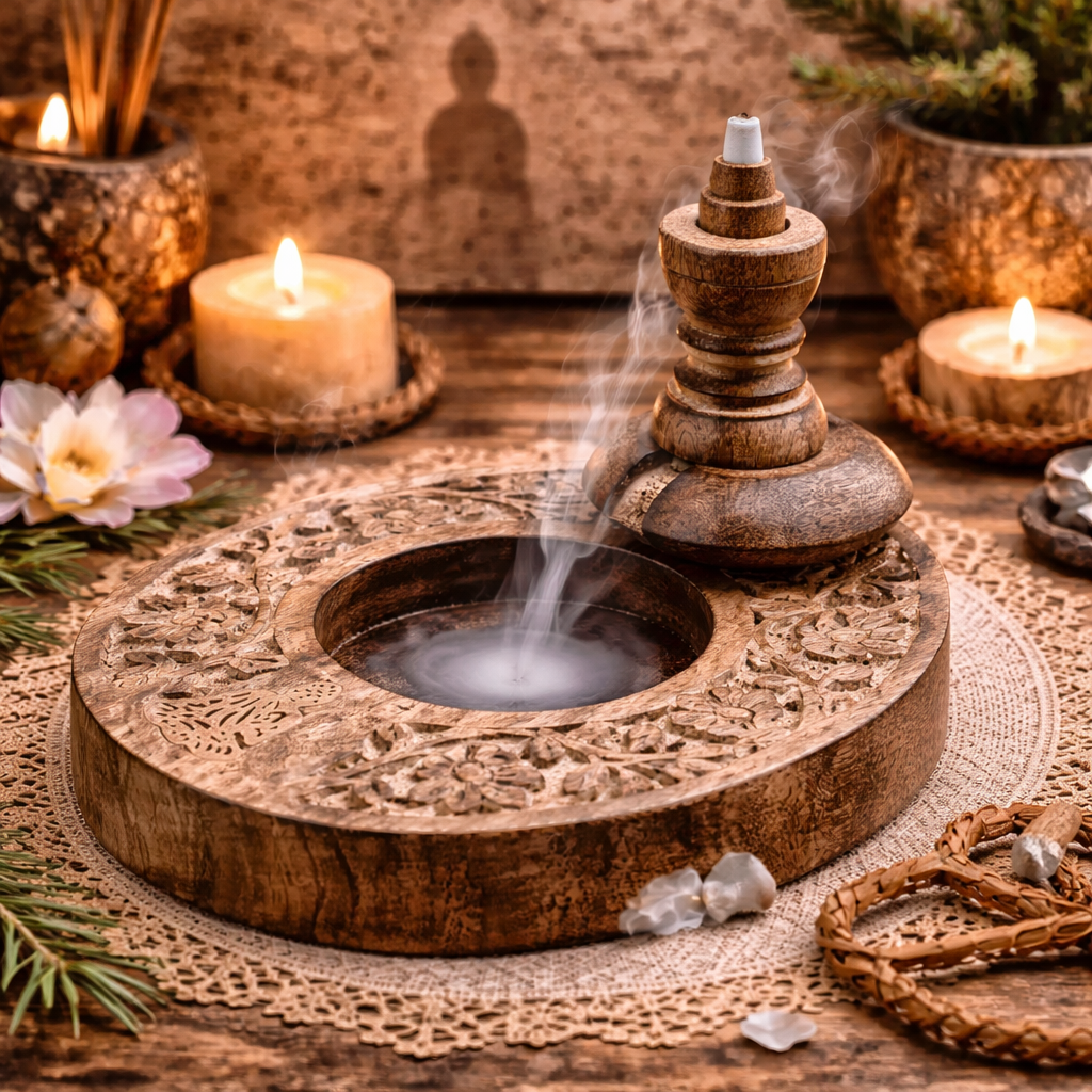 💫 Brûleur à Encens à Reflux Bouddha en Bois de Manguier
