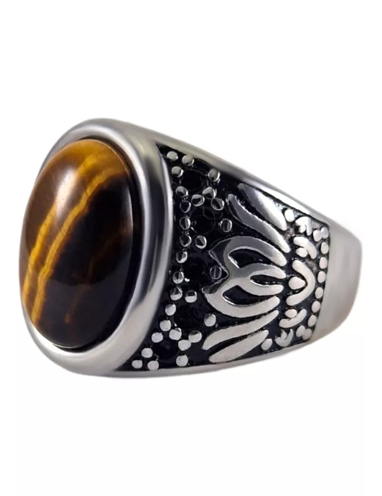 🐅 Bague Chevalière Acier – Œil de Tigre (Protection &amp; Confiance) ✨