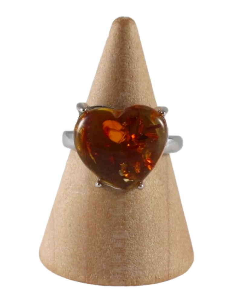 ❤️ Bague Cœur – Ambre naturel (15 mm) A