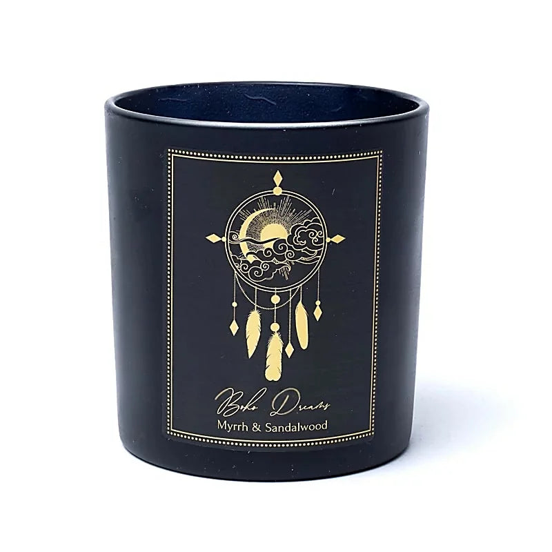 ✨ Bougie d’Intention Boho Dreams – Myrrhe & Bois de Santal avec Cristal de Roche 🤍