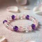 BRACELET AMÉTHYSTE CRISTAL QUARTZ ROSE PERLES 8MM fond amour doux 