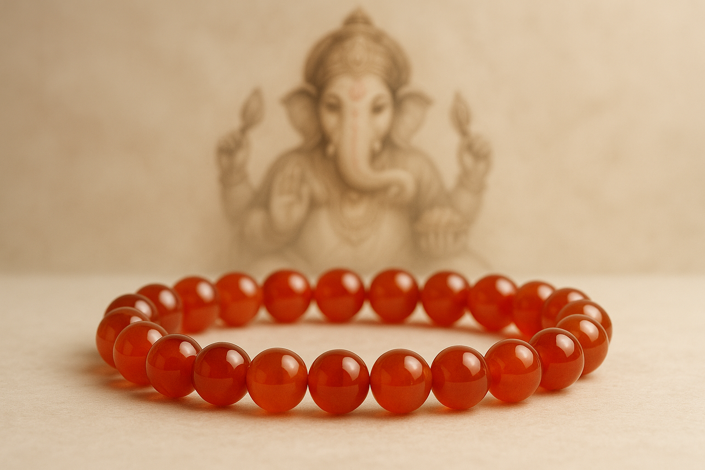 BRACELET BOULE 08MM CORNALINE A / Ganesh en fond 
