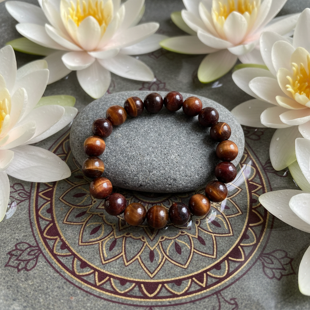 BRACELET BOULE 08MM OEIL DE TAUREAU A - Fond nature, mandala, lotus 