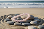 bracelet boule 8 mm quartz rose, fond plage nature galet zen 