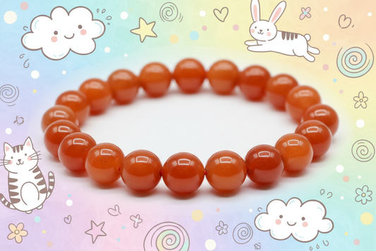 bracelet boule en cornaline, fond enfantin 