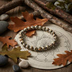 BRACELET JASPE DALMATIEN PERLES A 6 mm - Fond nature, mandala 