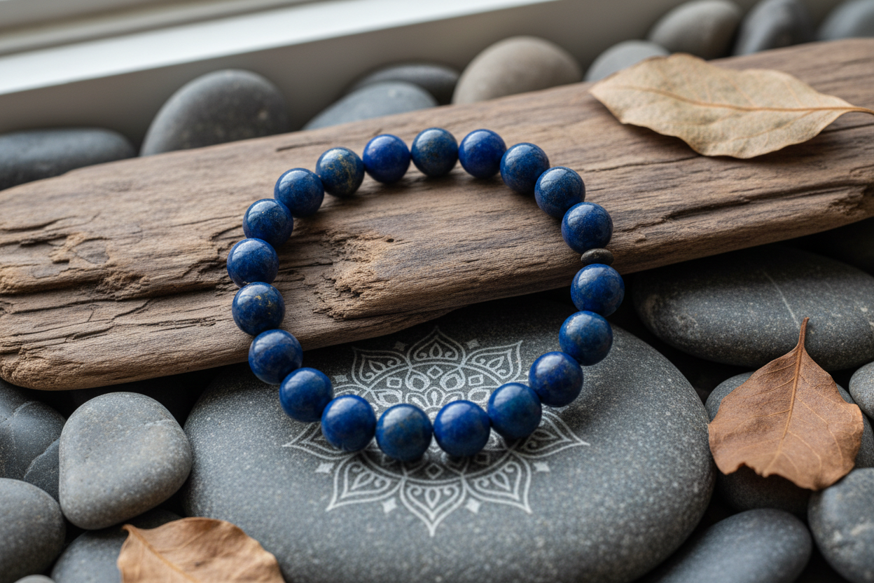 BRACELET LAPIS LAZULI PERLES A - FOnd nature, mandala 