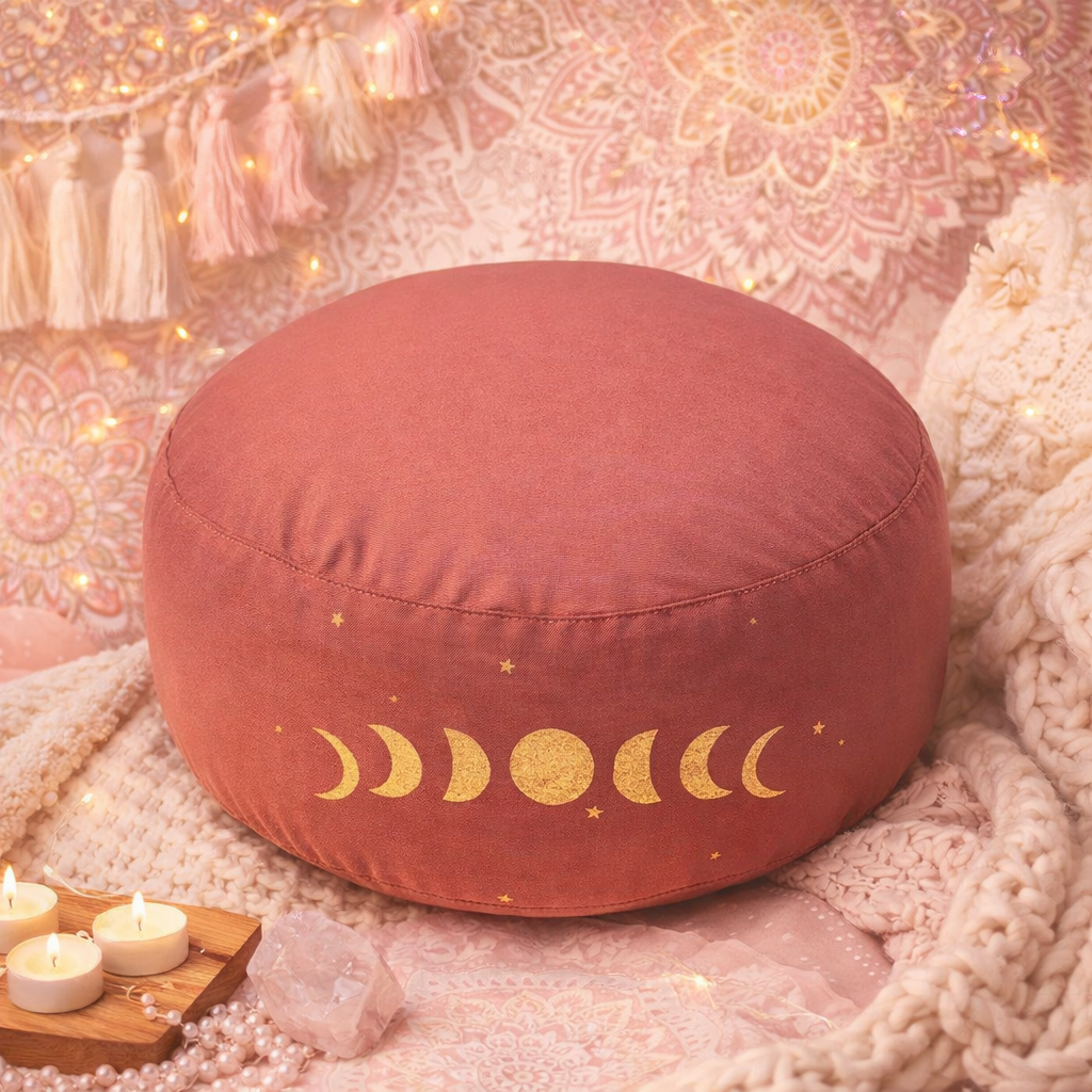 Coussin de méditation phases de lune en coton bio – yoga confort & relaxation – Herve, Liège, Verviers