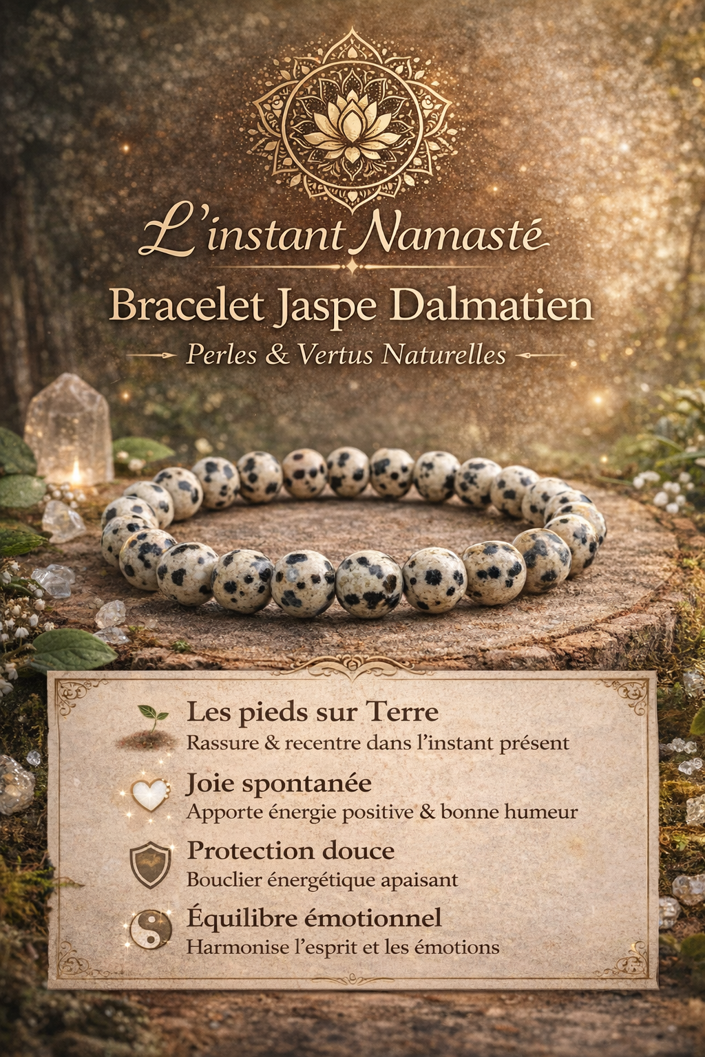 🐾 Bracelet Jaspe Dalmatien — Perles naturelles
