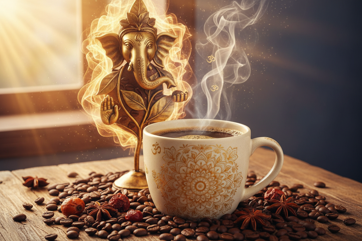 Café, grains de café, Ganesh, mandala, tasse à café, mug à café, âme