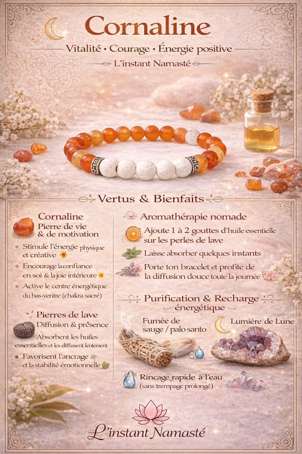 🍊 Bracelet Diffuseur d’Huiles Essentielles — Cornaline 8 mm