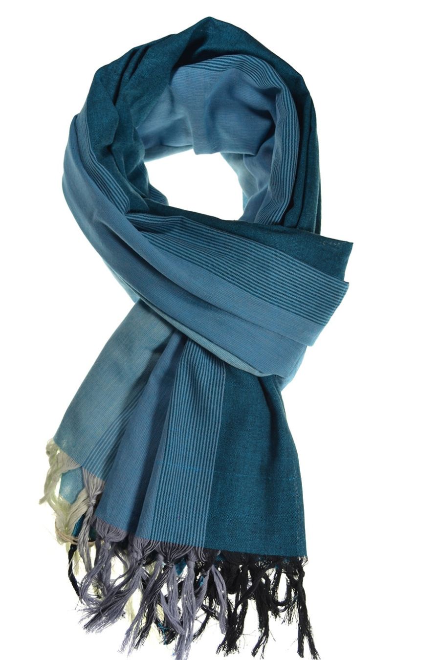 🌀 Chèche & Foulard en Coton Népal — Dégradé Bleu Ethnique
