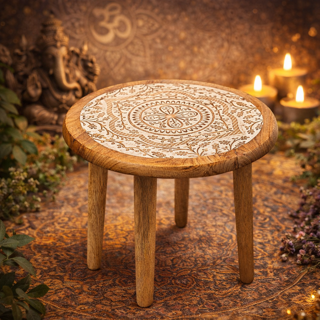 🌸 Table d’Appoint Fleur de Vie – Bois de Manguier