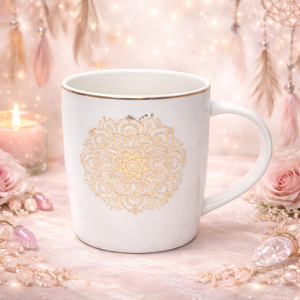 Tasse Infuseur Mandala Blanc 400ml – Moment Zen & Rituel Bien-Être | Boutique Ésotérique Herve (près de Liège & Verviers)