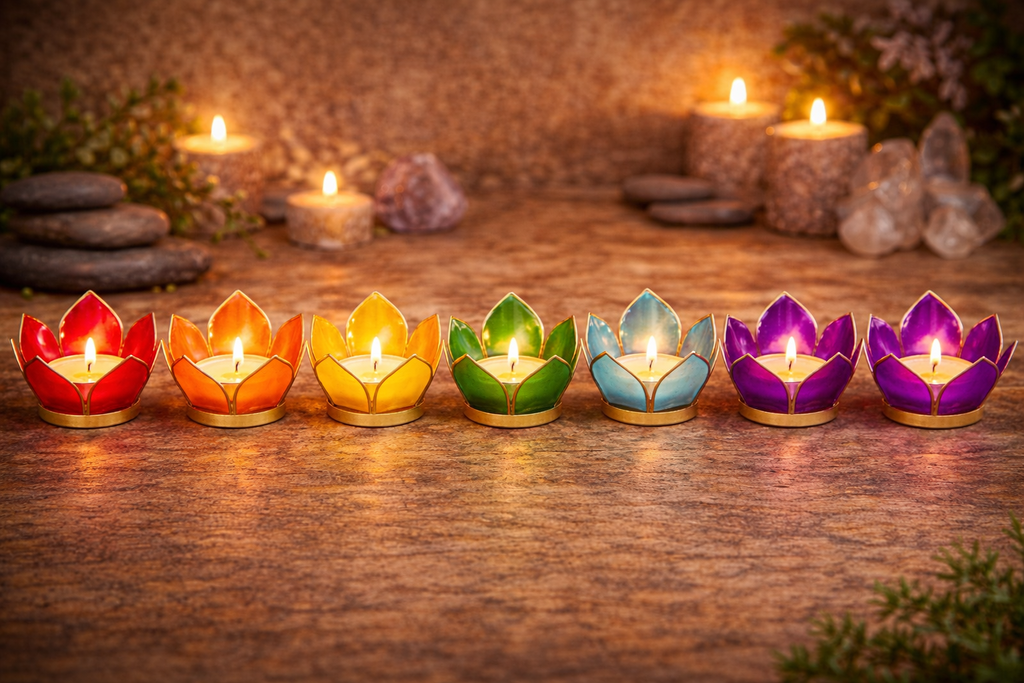 🪷 Éclairage d’Ambiance Lotus des Chakra – Or ou Argent (8 cm)