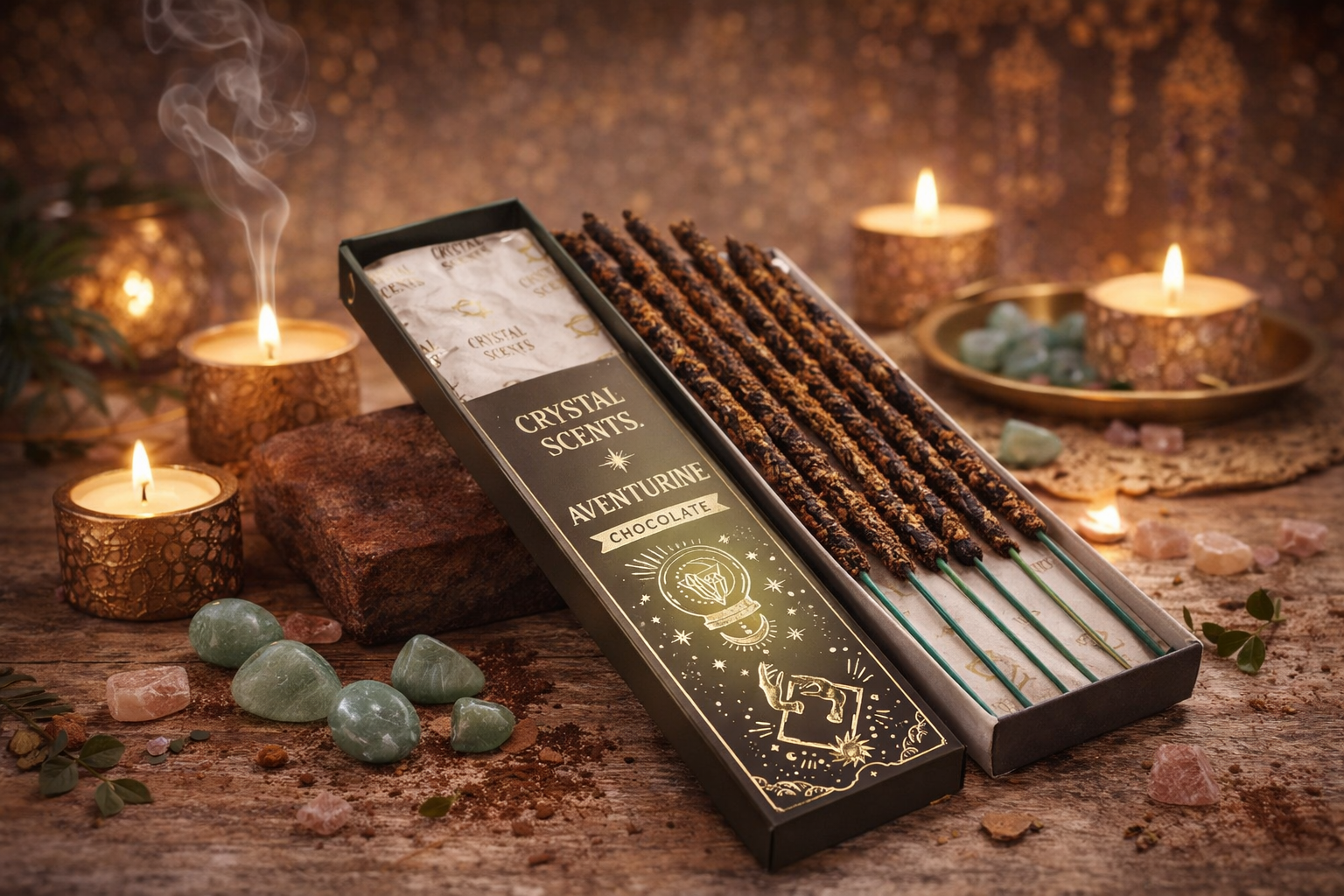 💚 Coffret Encens & Cristal d’Aventurine – Chocolat 🍫