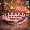 💜 Bracelet Duo Améthyste & Quartz Rose – Médaillon Bouddha