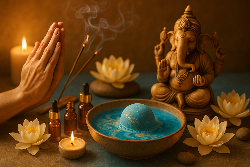  Encens, Or & Myrrhe , détente , Ganesh , boule de bain bleue , bien être , namasté 