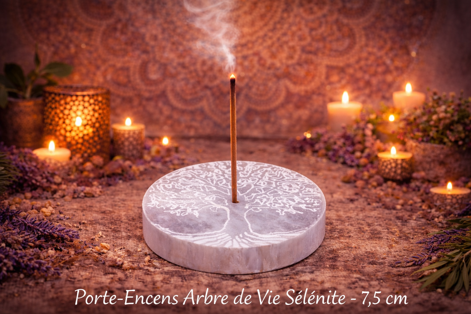 🌿 Porte-Encens Sélénite Arbre de Vie – 10 cm