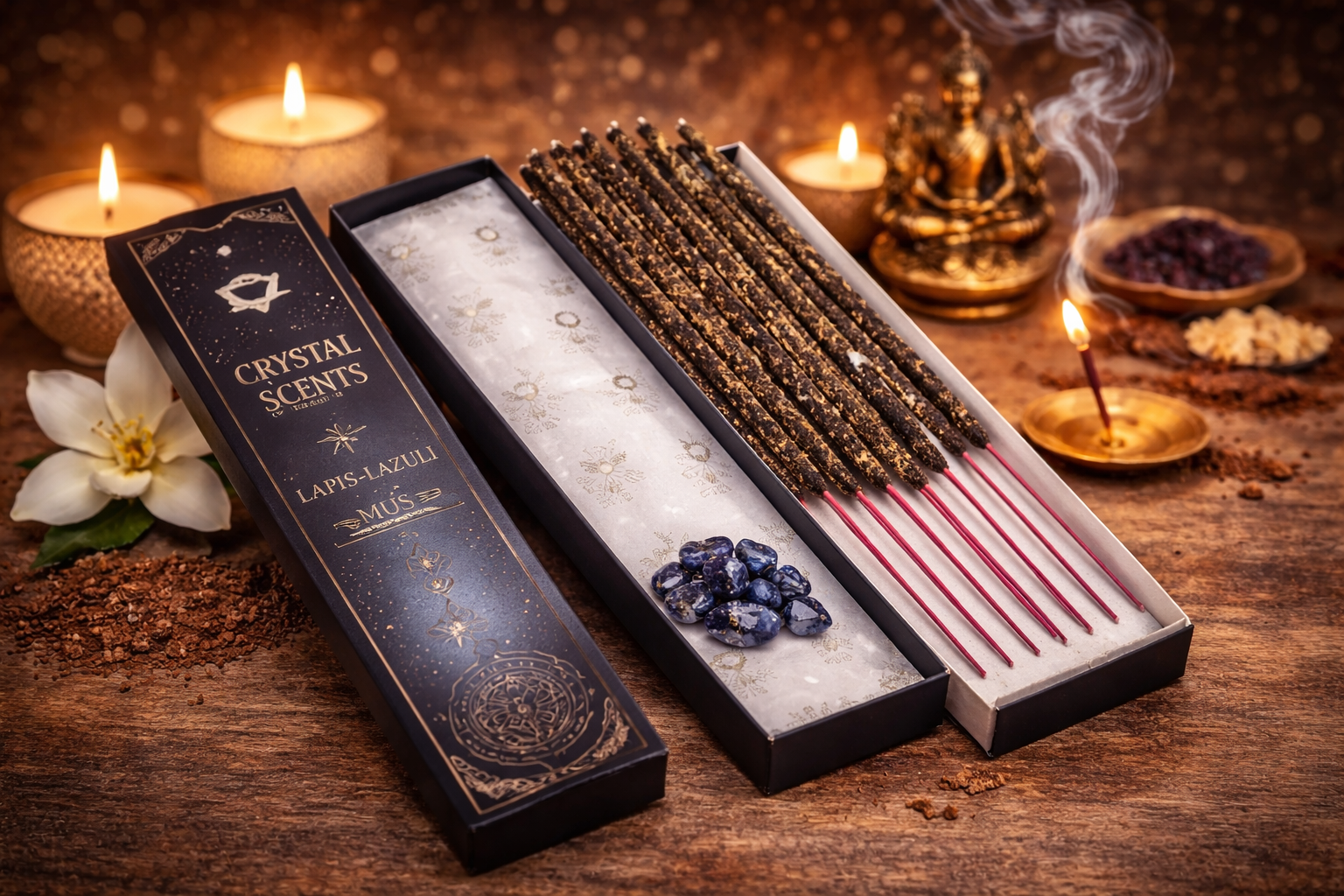 💙 Coffret Encens & Cristal de Lapis-Lazuli – Musc