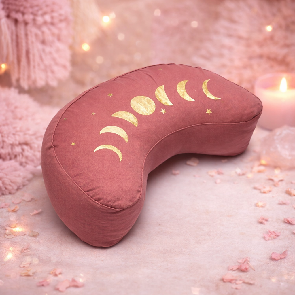 🌙 Coussin de Méditation Demi-Lune – Phases de Lune Vieux Rose 🌙