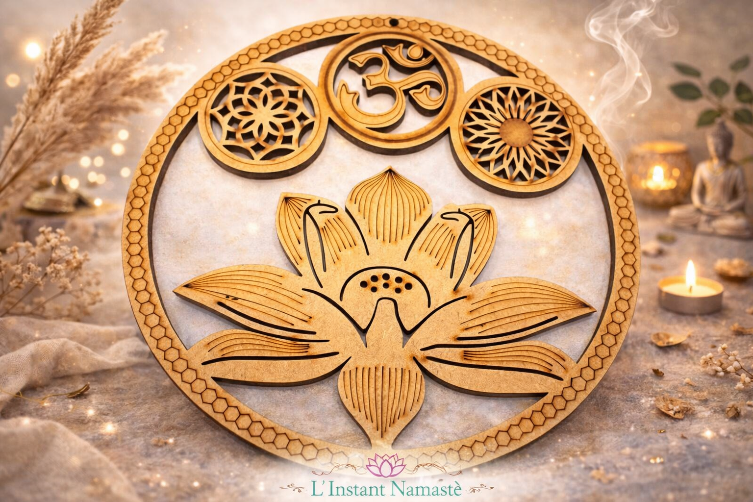 🌳 Plaque Murale en Bois – Symbole Sacré & Harmonie Intérieure 🕉️