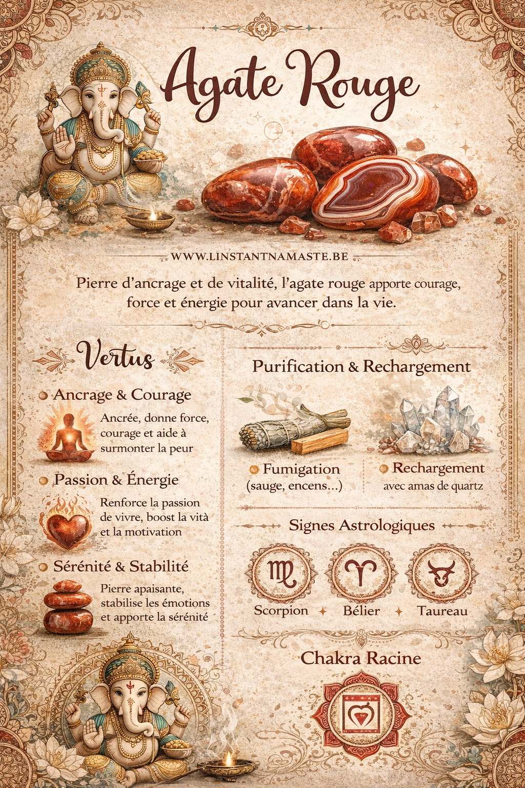 ❤️ Coffret Encens & Cristal d’Agate Rouge – Safran