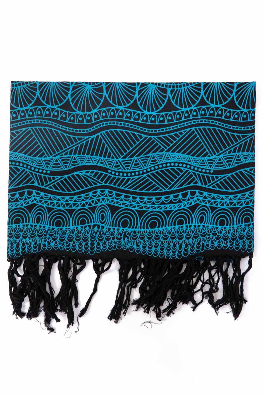 🌊 Foulard / Étole Coton Nepal – Motif Ethnique Blue Graphic 🧵